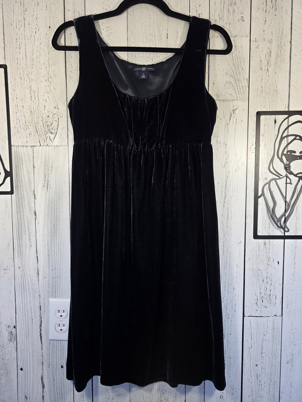 Gap Dark Navy Velvet Silk Blend Empire Waist Dress Size 6